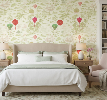 Papel de parede para quarto paisagem chinesa oriental - TenStickers