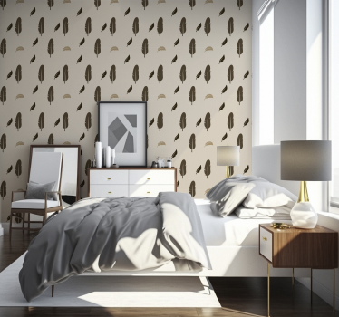 Papel de parede quarto de casal penas tons castanhos - TenStickers