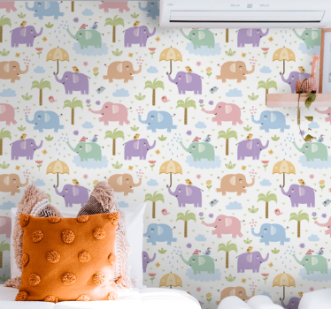 papel de parede quarto de bebé brincadeira de elefante - TenStickers