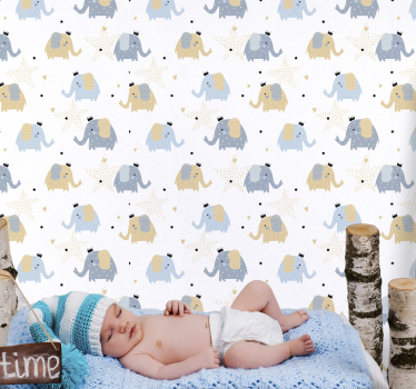 papel de parede quarto de bebé elefantes de desenho animado - TenStickers