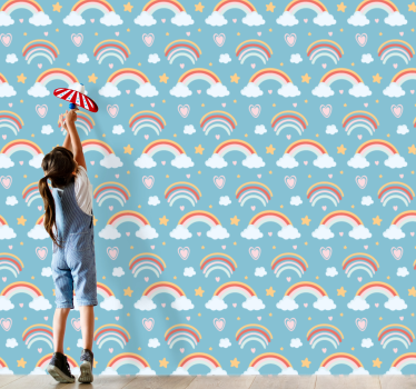 Papel de parede quarto de bebé nuvens arco-íris brincalhonas - TenStickers