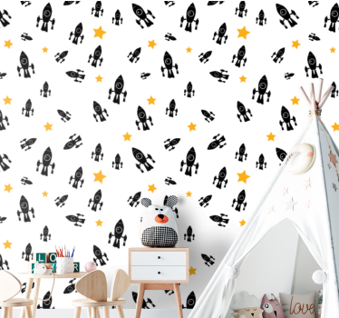 papel de parede quarto de bebé padrão de aventura espacial - TenStickers