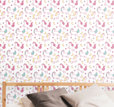 papel de parede quarto de bebé padrão de unicórnios - TenStickers