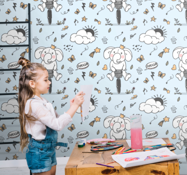 papel de parede quarto de bebé passeio de elefante - TenStickers