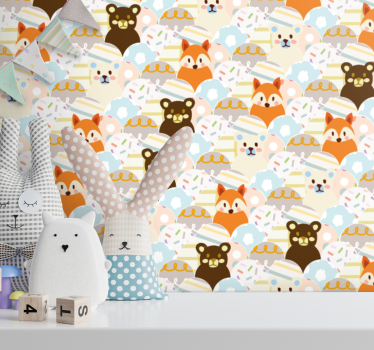 papel de parede quarto de bebé rostos de animais - TenStickers