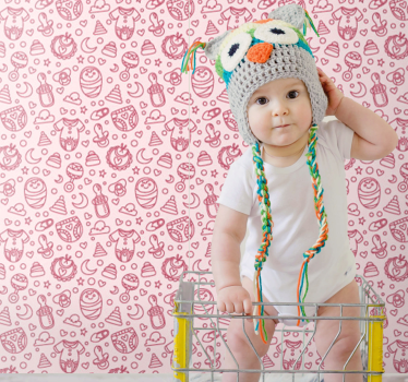 papel de parede quarto de bebé brinquedos e roupas rosa - TenStickers