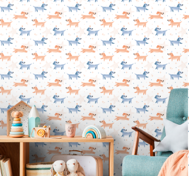 papel de parede quarto de bebé tema cachorrinhos brincalhões - TenStickers