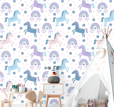 papel de parede quarto de bebé unicórnios caprichosos - TenStickers