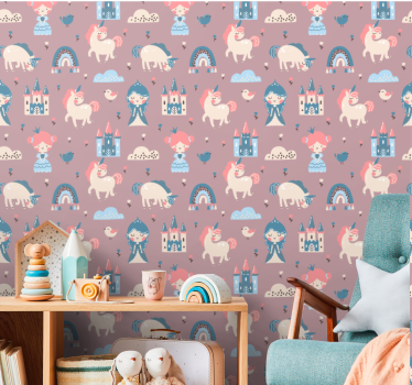 papel de parede quarto de bebé unicórnios de conto de fadas - TenStickers