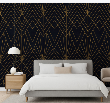 Papel de parede quarto de casal azul escuro com dourado - TenStickers