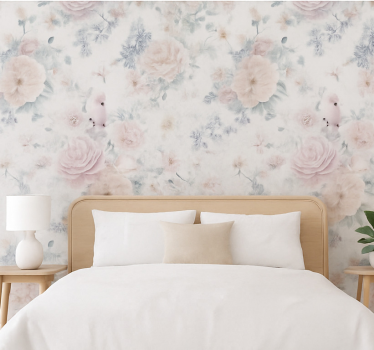 Papel de parede quarto de casal com flores elegantes cinzas - TenStickers