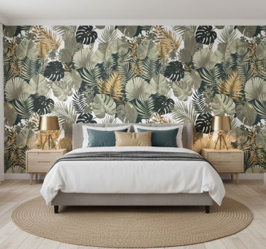 Papel de parede quarto de casal com padrões botânicos e florais - TenStickers