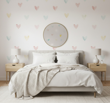 Papel de parede quarto de casal corações pastel em aquarela - TenStickers