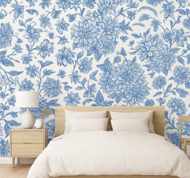 Papel de parede quarto de casal dahlia azul floral - TenStickers