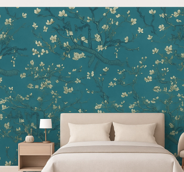 Papel de parede quarto de casal design árvore azul escura - TenStickers