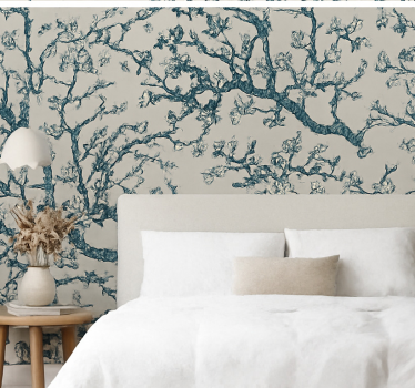 Papel de parede quarto de casal design de árvore azul escura - TenStickers