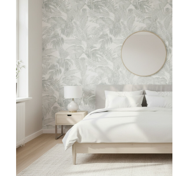Papel de parede quarto de casal esboço de palma prata - TenStickers