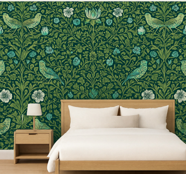 Papel de parede quarto de casal floral e pássaro ornamental - TenStickers