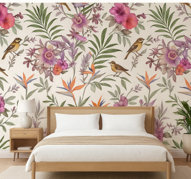 Papel de parede quarto de casal floresta colorida - TenStickers