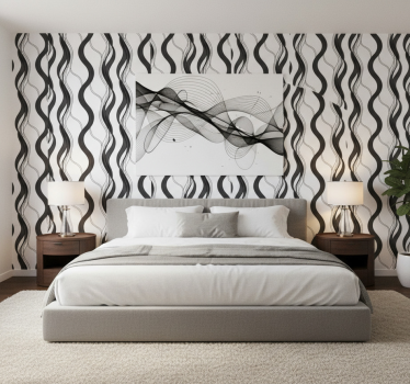 Papel de parede quarto de casal padrão ondulado preto - TenStickers