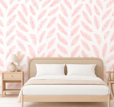 Papel de parede quarto de casal padrão penas rosas - TenStickers