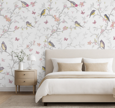Papel de parede quarto de casal pássaros em galhos - TenStickers