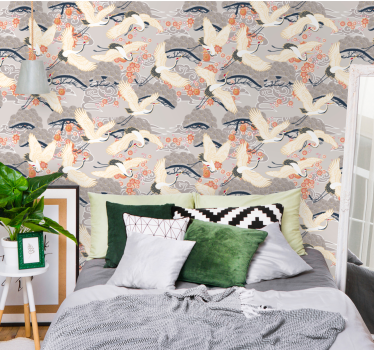 papel de parede quarto Garças padrão estilo japonês - TenStickers