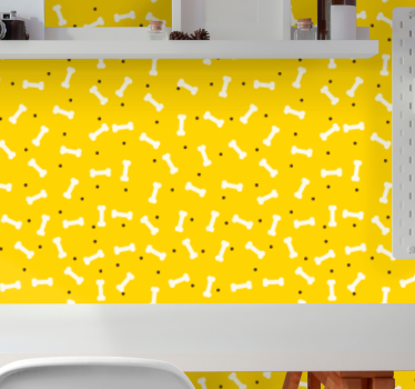 papel de parede quarto Osso de cão com fundo amarelo - TenStickers