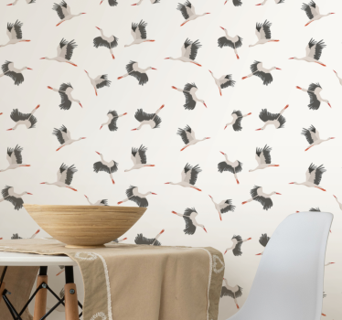 papel de parede quarto Padrão de cegonhas voadoras - TenStickers