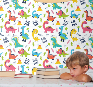 papel de parede quarto Padrão de dinossauro fofo - TenStickers