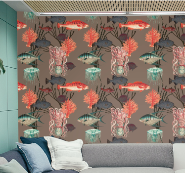 papel de parede quarto Vida aquática coral - TenStickers