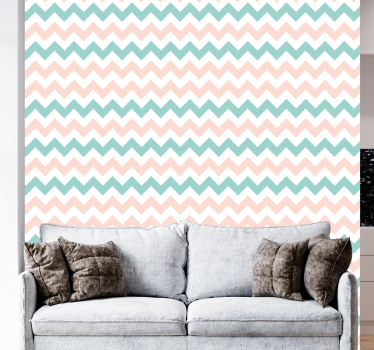 Papel de Parede riscas Chevron verde e rosa - TenStickers
