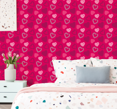 Papel parede cor de rosa corações fucsia - TenStickers