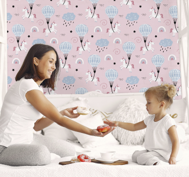 Papel de parede rosa para crianças Unicórnios - TenStickers