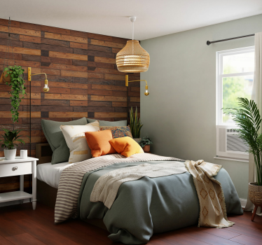 papel de parede quarto de casal detalhe de painel de madeira - TenStickers