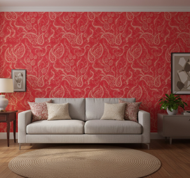 Papel de parede floral ilustração paisley vermelha - TenStickers
