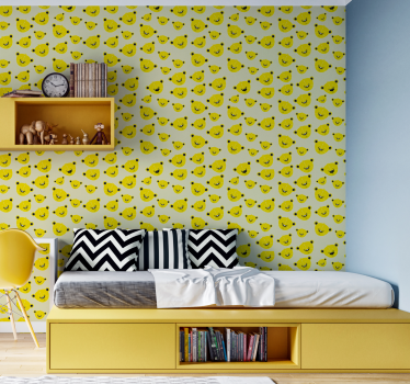 papel de parede amarelo padrão de ursos fofos - TenStickers