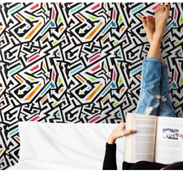 papel parede artistíco Preto e branco com patch de cor - TenStickers