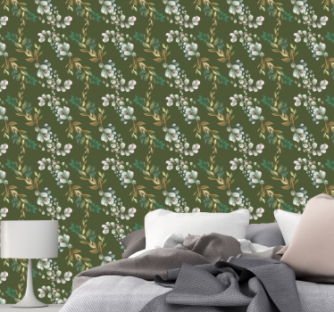 papel parede árvores Folhas e ramos fundo verde - TenStickers