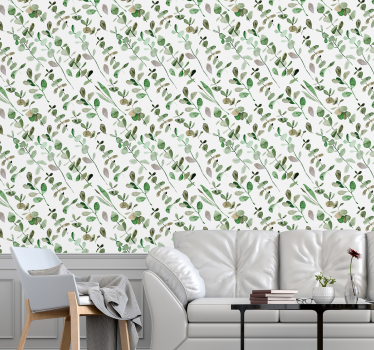 papel parede árvores Fundo branco com ramos - TenStickers