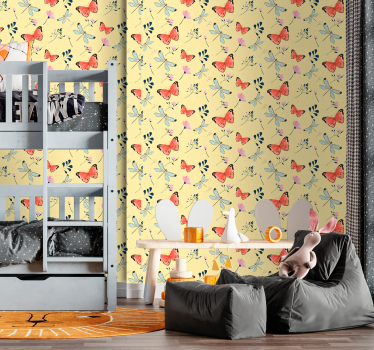 papel parede borboletas Borboleta em uma fileira de flores - TenStickers