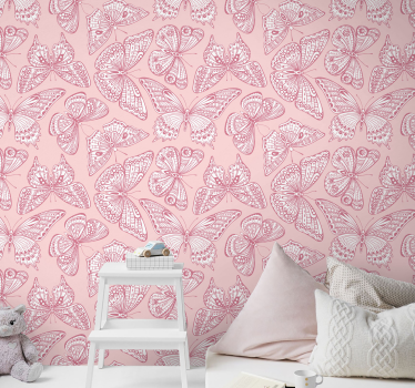 papel parede borboletas Borboleta rosa e branca - TenStickers