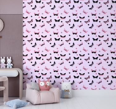 papel parede borboletas Borboletas rosa e pretas de papel de pare - TenStickers