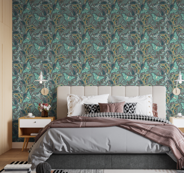 papel parede borboletas Borboletas tons de verde e azul - TenStickers