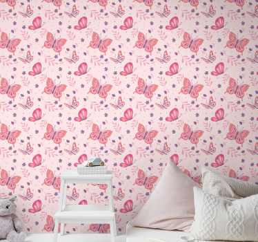 papel parede borboletas Fundo rosa - TenStickers