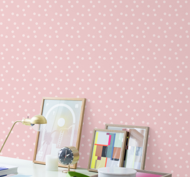 papel parede círculos e bolinhas Pontos rosa pastel e brancos - TenStickers