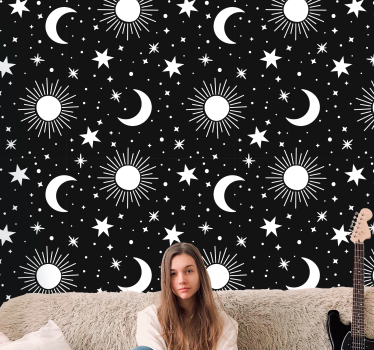 Papel parede estrelas Estrelas e luas brancas - TenStickers