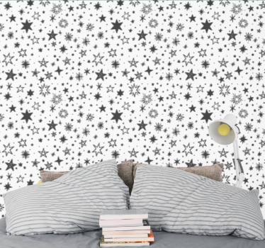 Papel parede estrelas Fundo branco padrão de estrela preta - TenStickers