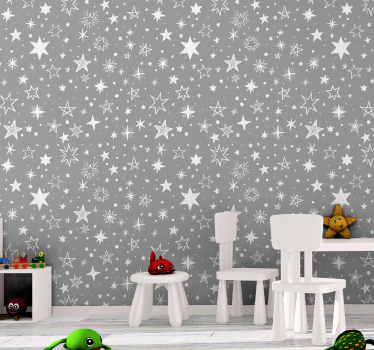 Papel de parede estrelas padrão sobre fundo cinza - TenStickers