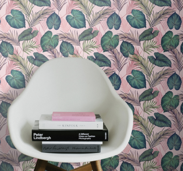 papel parede Folha tropical rosa - TenStickers